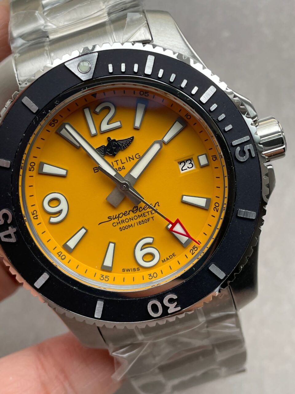 Superocean Automatic 44 TF 1:1 Best Edition Yellow Dial Black Bezel on SS Strap A2824 - Image 5