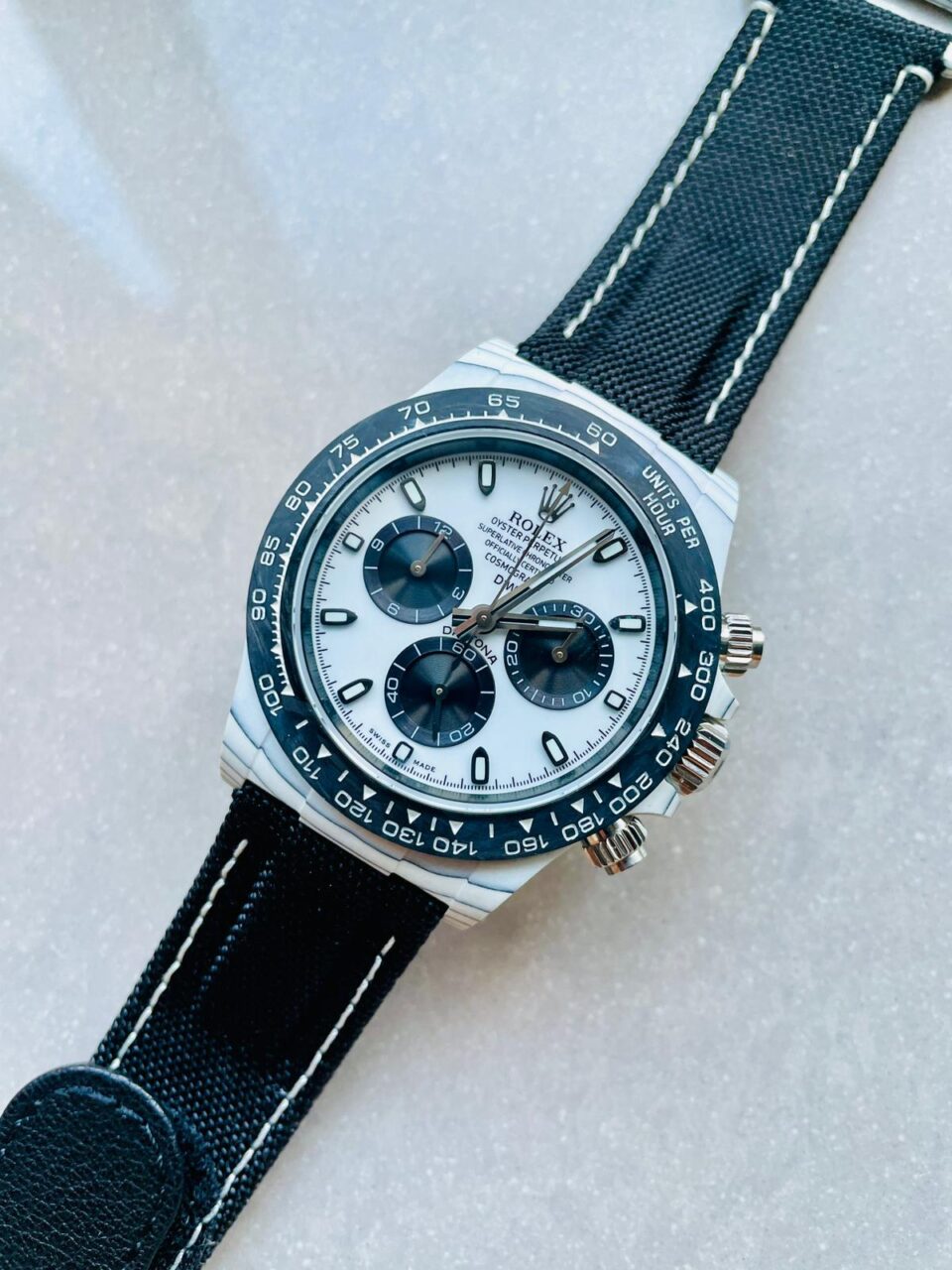 Daytona DIW PANDA White Carbon Case and Bezel Noob Best Edition White/Black Dial on Black Nylon Strap SA4130 V2 - Image 5