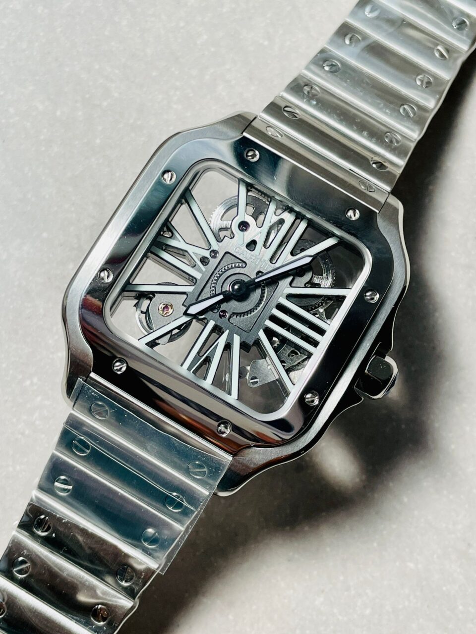 Santos skeleton SS TWF 40mm Best Edition Skeleton Dial on SS Bracelet Ronda Quartz - Image 6