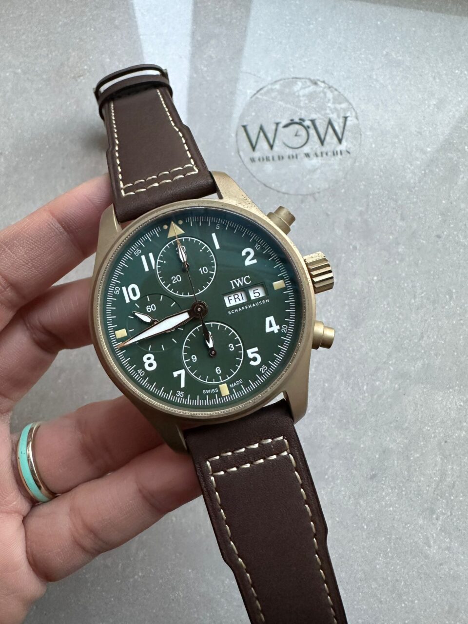 Pilot Chrono Spitfire IW387902 Bronze ZF 1:1 Best Edition Green Dial on Brown Leather Strap A7750 - Image 2