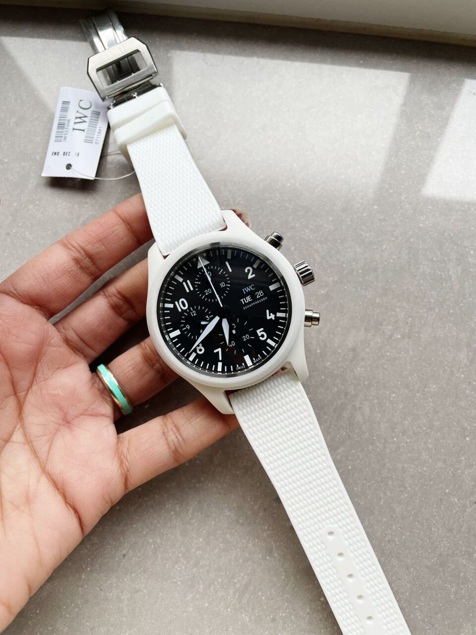 Pilot Chrono IW389105 Real White Ceramic TPSF 1:1 Best Edition Black Dial on White Rubber Strap A7750 - Image 4