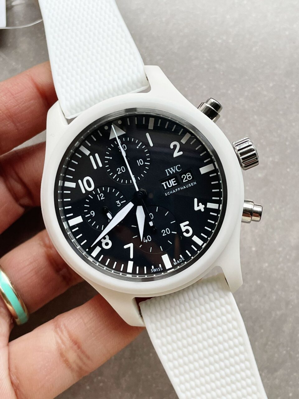 Pilot Chrono IW389105 Real White Ceramic TPSF 1:1 Best Edition Black Dial on White Rubber Strap A7750 - Image 5
