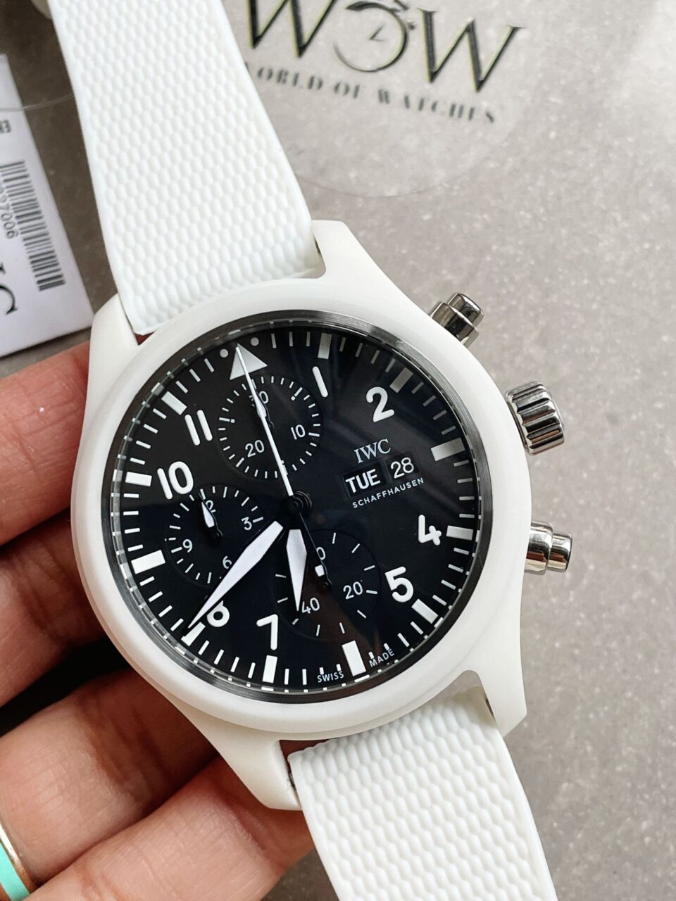 Pilot Chrono IW389105 Real White Ceramic TPSF 1:1 Best Edition Black Dial on White Rubber Strap A7750 - Image 3