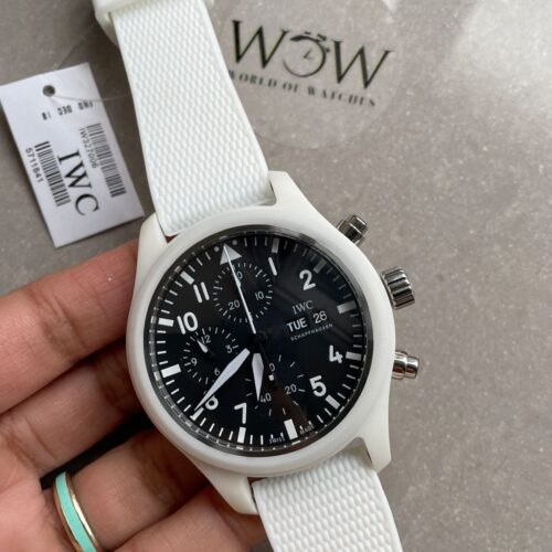 Pilot Chrono IW389105 Real White Ceramic TPSF 1:1 Best Edition Black Dial on White Rubber Strap A7750