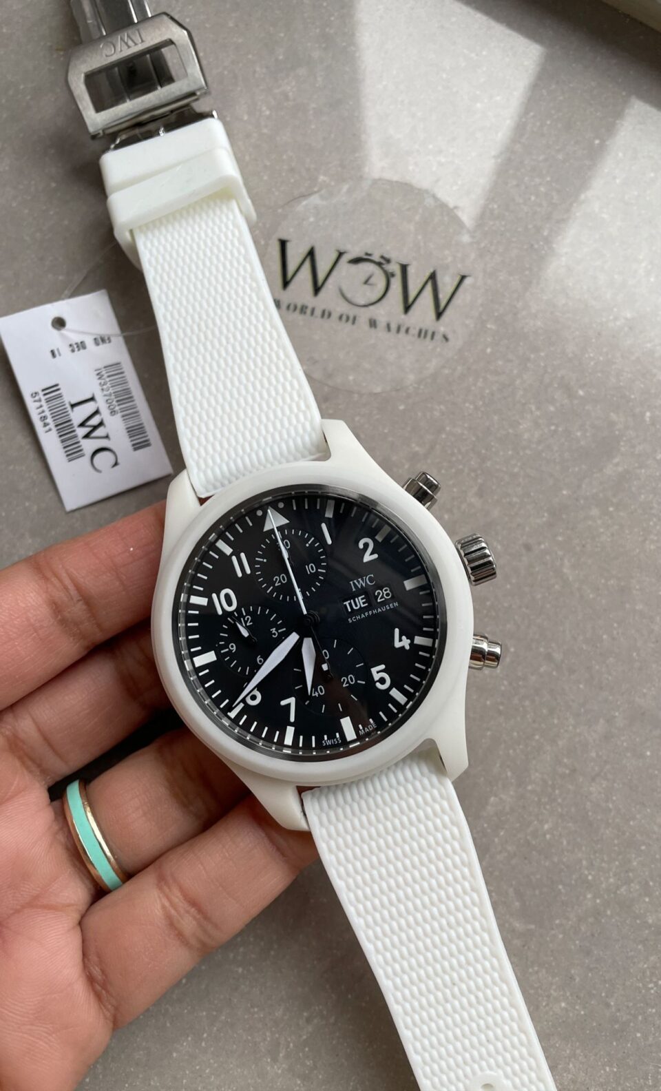Pilot Chrono IW389105 Real White Ceramic TPSF 1:1 Best Edition Black Dial on White Rubber Strap A7750