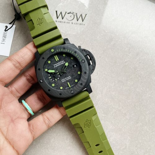PAM961 Carbotech VSF Best Edition Carbon Dial on Green Rubber Strap P.9010