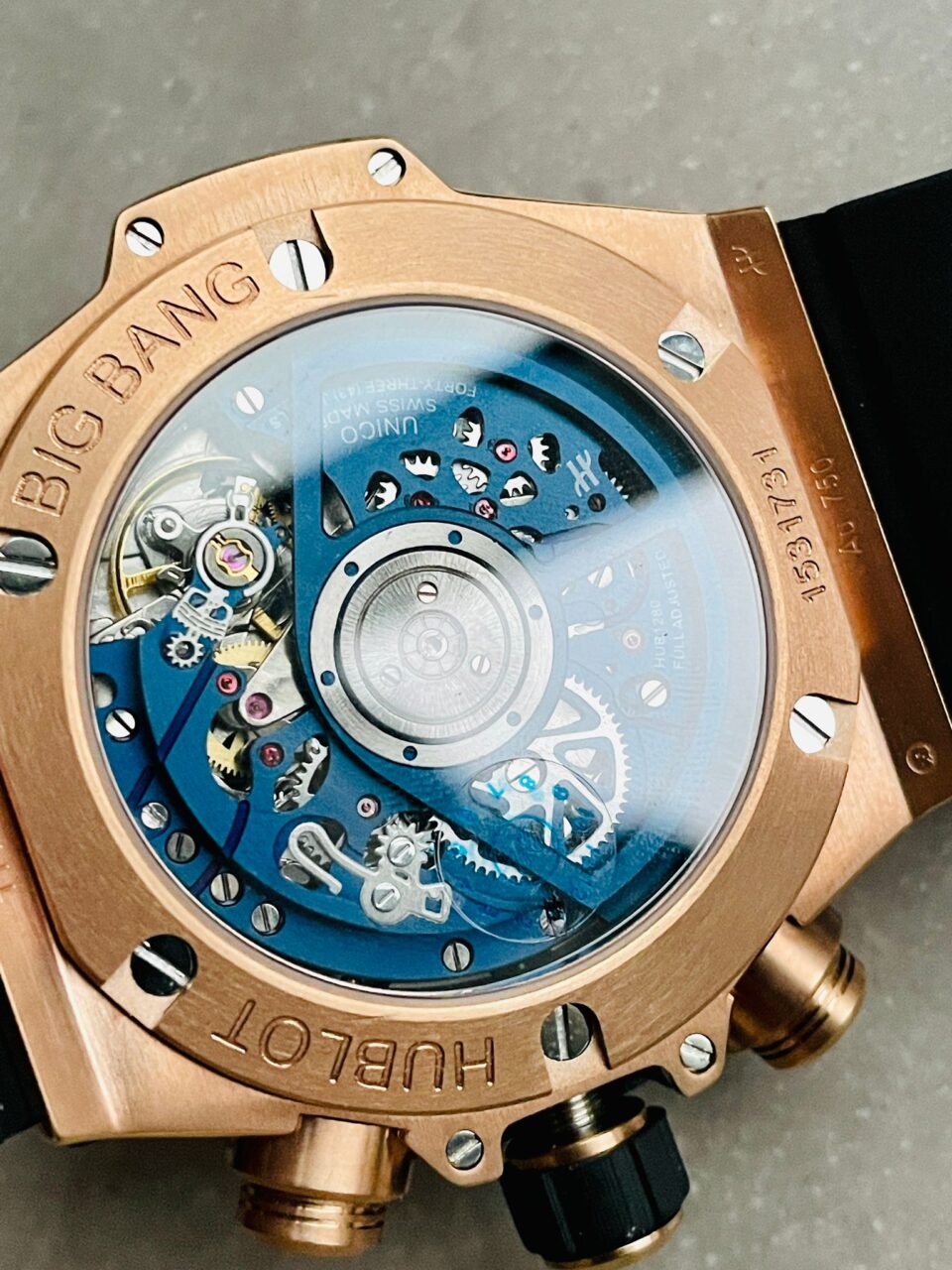 Hublot Big Bang Unico Rose Gold ZF 1:1 Best Blue Skeleton Dial on Rubber Strap A1280 - Image 12