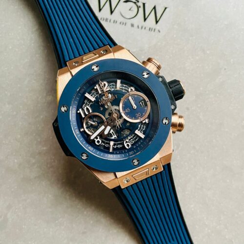 Hublot Big Bang Unico Rose Gold ZF 1:1 Best Blue Skeleton Dial on Rubber Strap A1280