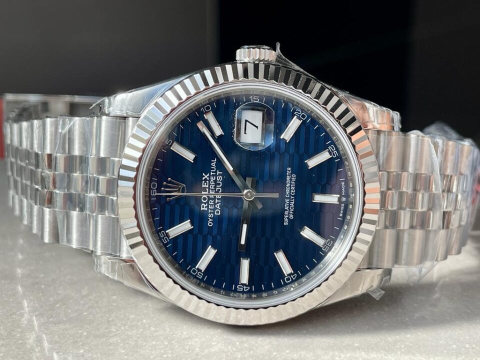 Datejust 41mm 126334 904L SS Fluted Bezel Patterned Blue MOTIF Dial on SS Jubilee Bracelet VSF VS3235 - Image 7
