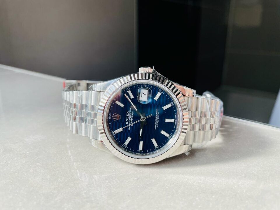 Datejust 41mm 126334 904L SS Fluted Bezel Patterned Blue MOTIF Dial on SS Jubilee Bracelet VSF VS3235 - Image 8