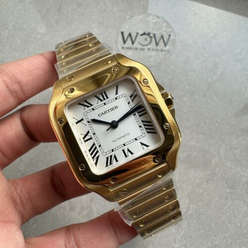 Santos de Cartier 35mm 2018 YG RXW 1:1 Best Edition White Dial on SmartLinks Bracelet MIYOTA 9015