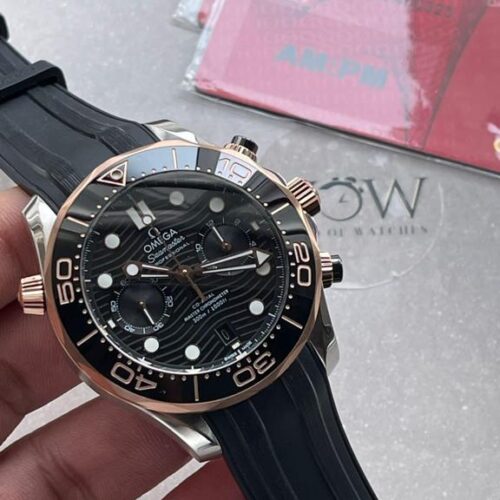 SEAMASTER 300M CHRONO SS/RG OMF 1:1 BEST EDITION BLACK DIAL ON BLACK RUBBER STRAP A9900
