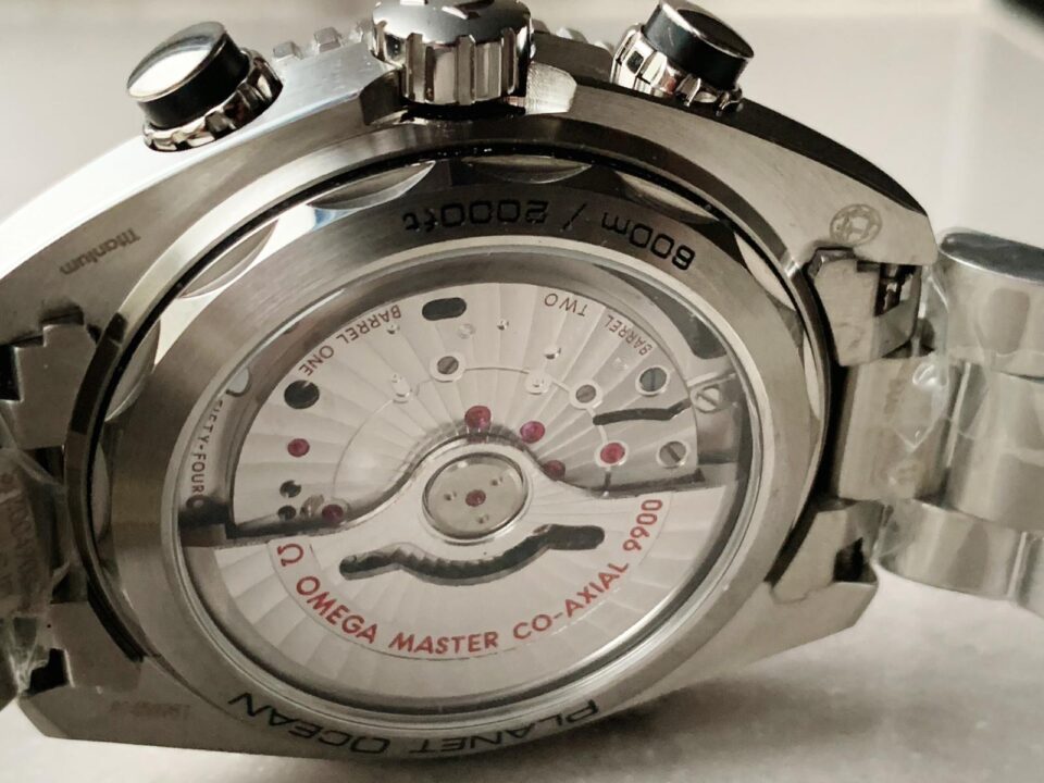 Planet Ocean SEAMASTER Chronometer OMF SS Grey/Orange Polished Bezel Grey Dial on SS Bracelet A9900 (Black Balance Wheel) - Image 11