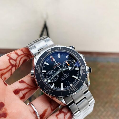 Planet Ocean SEAMASTER Chronometer OMF SS Black Matte Bezel Grey Dial on SS Bracelet A9900 (Black Balance Wheel)