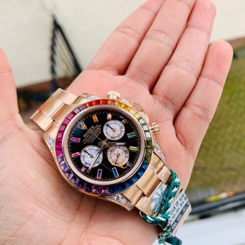 Daytona 116589RBOW YG Rainbow Crystal BLF Best Edition Black Dial on RG Bracelet A4130