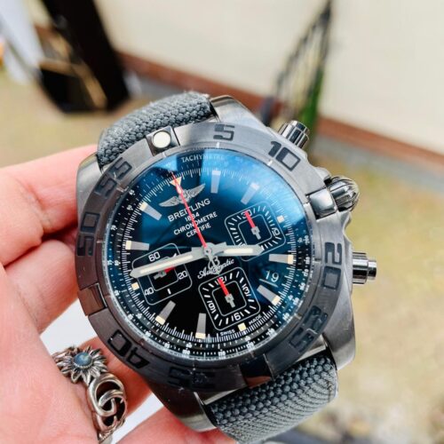Chronomat 44mm Blacksteel GF 1:1 Special Edition Black Dial on Black Rubber Strap A7750