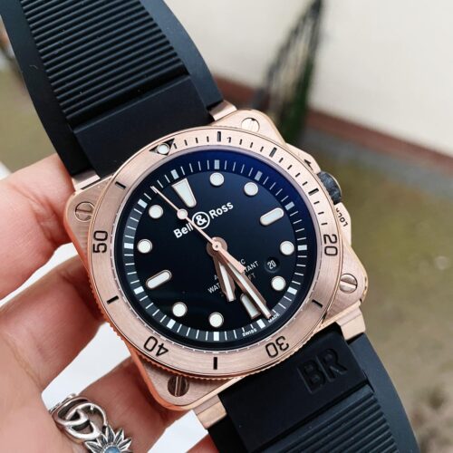 BR 03-92 Diver RG Black Dial on Rubber Strap MIYOTA 9015