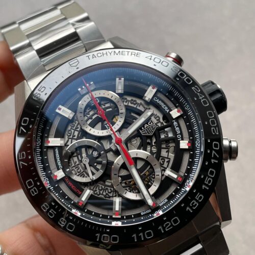 Calibre Heuer 01 Chrono SS/PVD XF 1:1 Best Edition Skeleton Dial Red Hand on SS Bracelet A1887