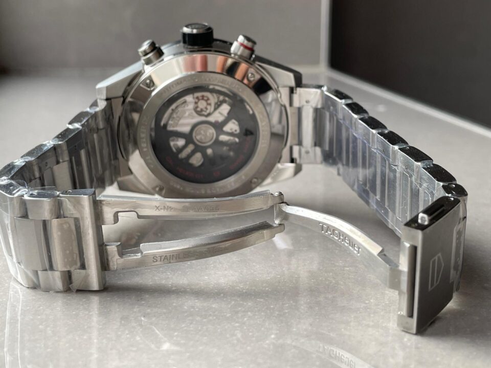 Calibre Heuer 01 Chrono SS/PVD XF 1:1 Best Edition Skeleton Dial Red Hand on SS Bracelet A1887 - Image 8
