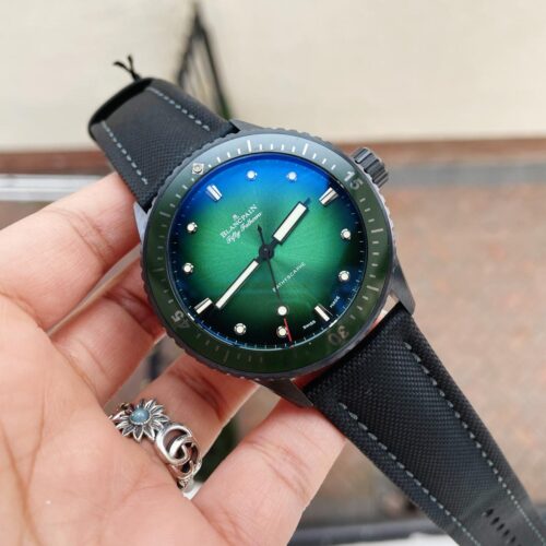Fifty Fathoms Bathyscaph Green Ceramic ZF 1:1 Best Edition Green Dial on Black Sail-Canvas Strap A1315