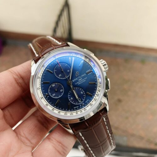 Premier Chronograph 42 OXF 1:1 Best Edition Blue Dial on Brown Leather Strap A7750