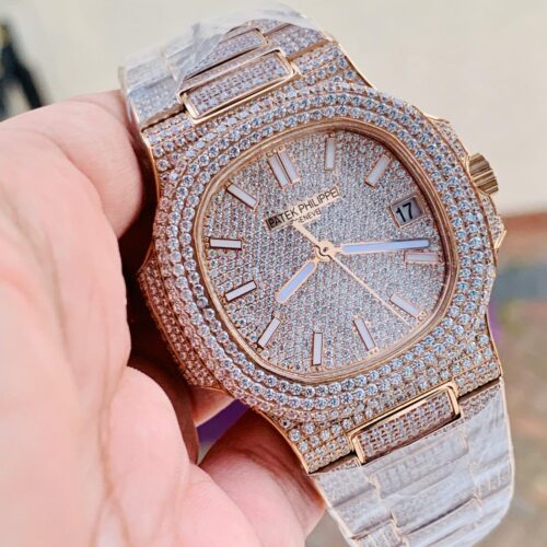 ICED Nautilus Jumbo 5711 RG TWF Full Paved Diamonds Dial Case and Bracelet A324