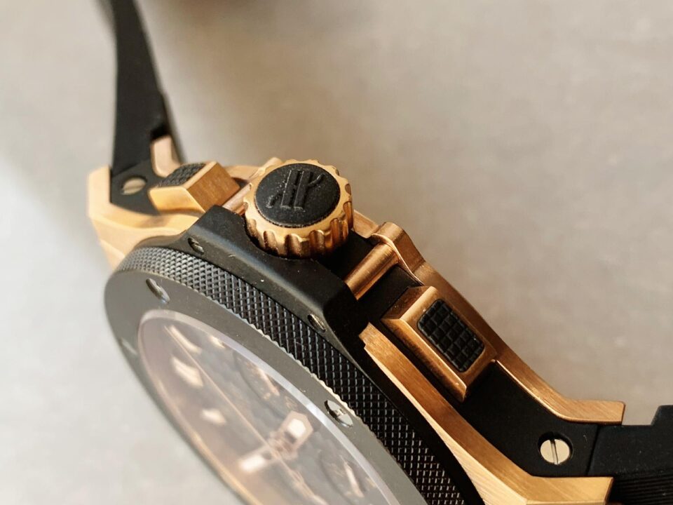 Big Bang 44mm Rose Gold Ceramic 2011 Black CF Dial on Black Gummy Strap HUB4104 - Image 6