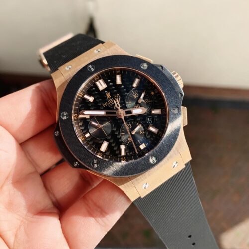 Big Bang 44mm Rose Gold Ceramic 2011 Black CF Dial on Black Gummy Strap HUB4104