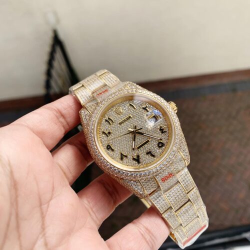 OYSTER PERPETUAL 41mm 904L SS SILVER/GOLD MOISSANITE DIAMONDS BRACELET AND DIAL A2824 iced out