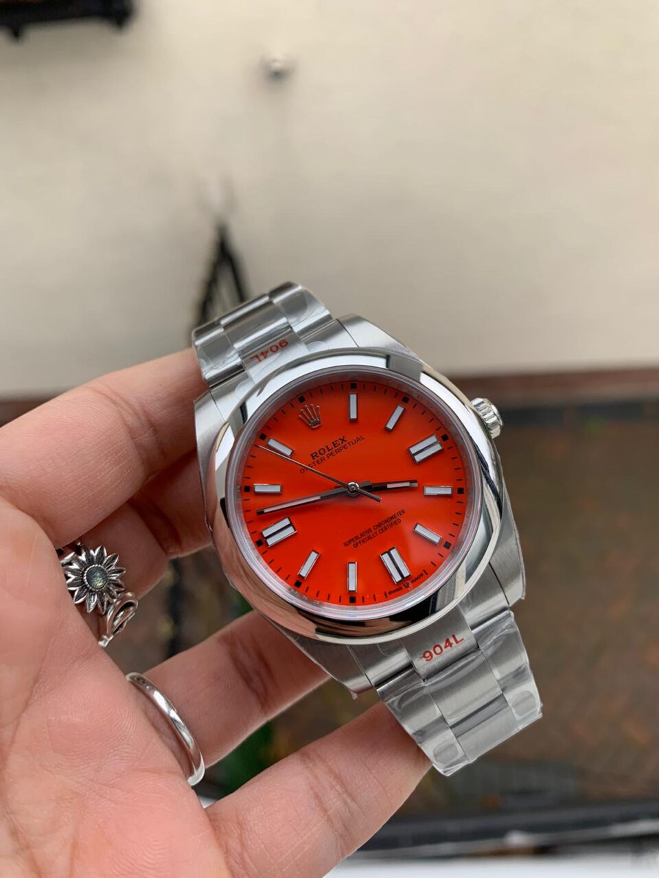 OYSTER PERPETUAL EW FACTORY CORAL RED DIAL 41MM Asian 3230 automatic movement