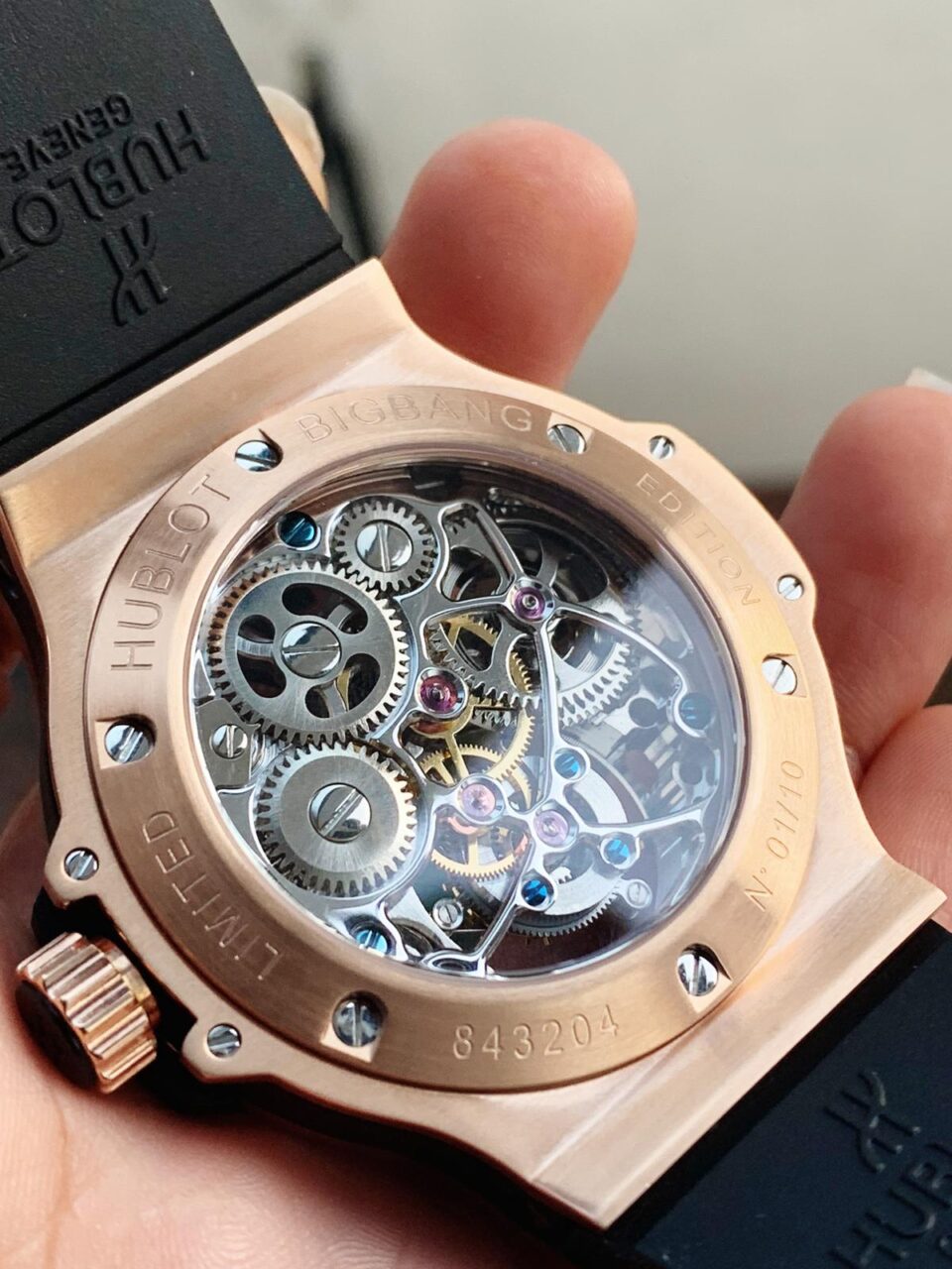Big Bang Tourbillon Automatic ICED OUT 18K GOLD PLATED Textured Dial on Black Rubber Strap - Image 9