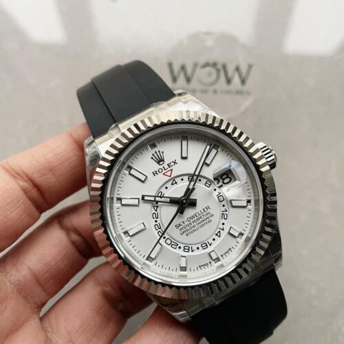 Sky-Dweller 326934 904L SS Noob 1:1 Best Edition White Dial on Black Rubber Strap Asian 23J to 9001