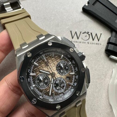 APF Royal Oak Offshore 44mm SS Black Ceramic Bezel 1:1 Best Edition Gray/Blue Dial on Gray Rubber Strap A3126
