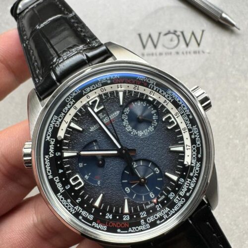 Polaris Geographic TWA SS Blue Textured Dial on Black Leather Strap A936
