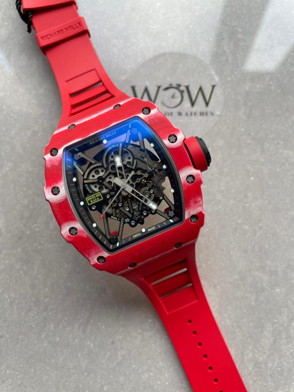 RM035-02 Red Carbon ZF 1:1 Best Edition Skeleton Dial on Red Rubber Strap NH05A V5 - Image 3
