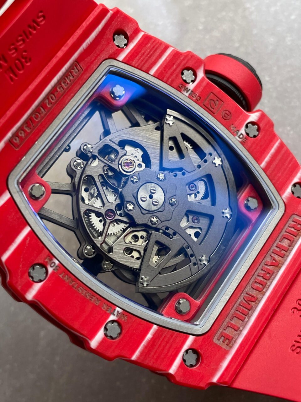 RM035-02 Red Carbon ZF 1:1 Best Edition Skeleton Dial on Red Rubber Strap NH05A V5 - Image 12