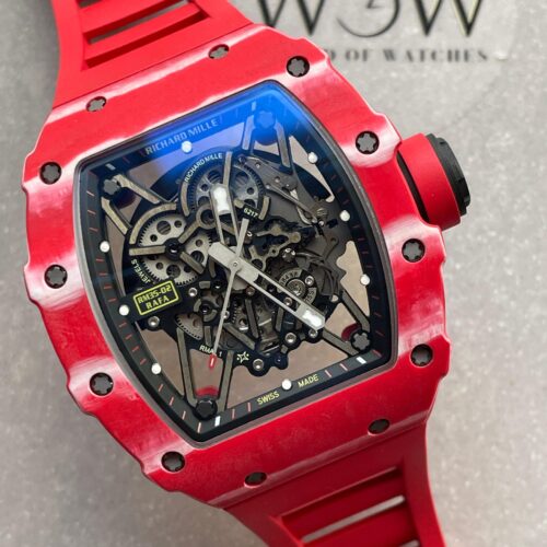 RM035-02 Red Carbon ZF 1:1 Best Edition Skeleton Dial on Red Rubber Strap NH05A V5