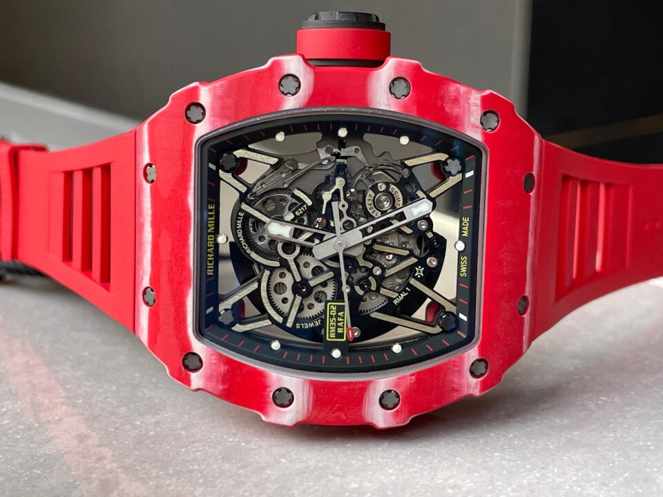 RM035-02 Red Carbon ZF 1:1 Best Edition Skeleton Dial on Red Rubber Strap NH05A V5 - Image 9