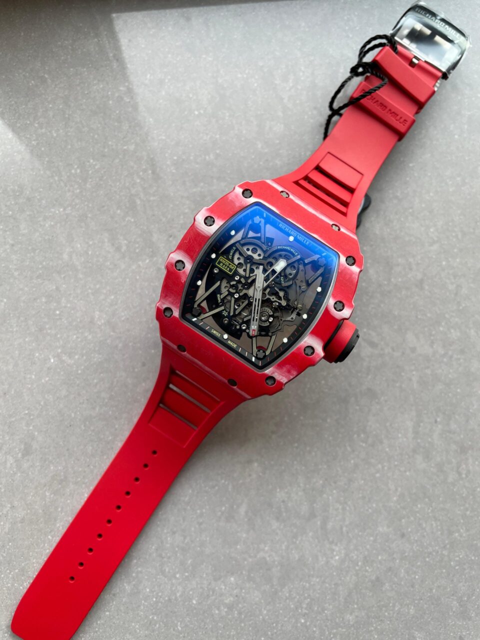RM035-02 Red Carbon ZF 1:1 Best Edition Skeleton Dial on Red Rubber Strap NH05A V5 - Image 5