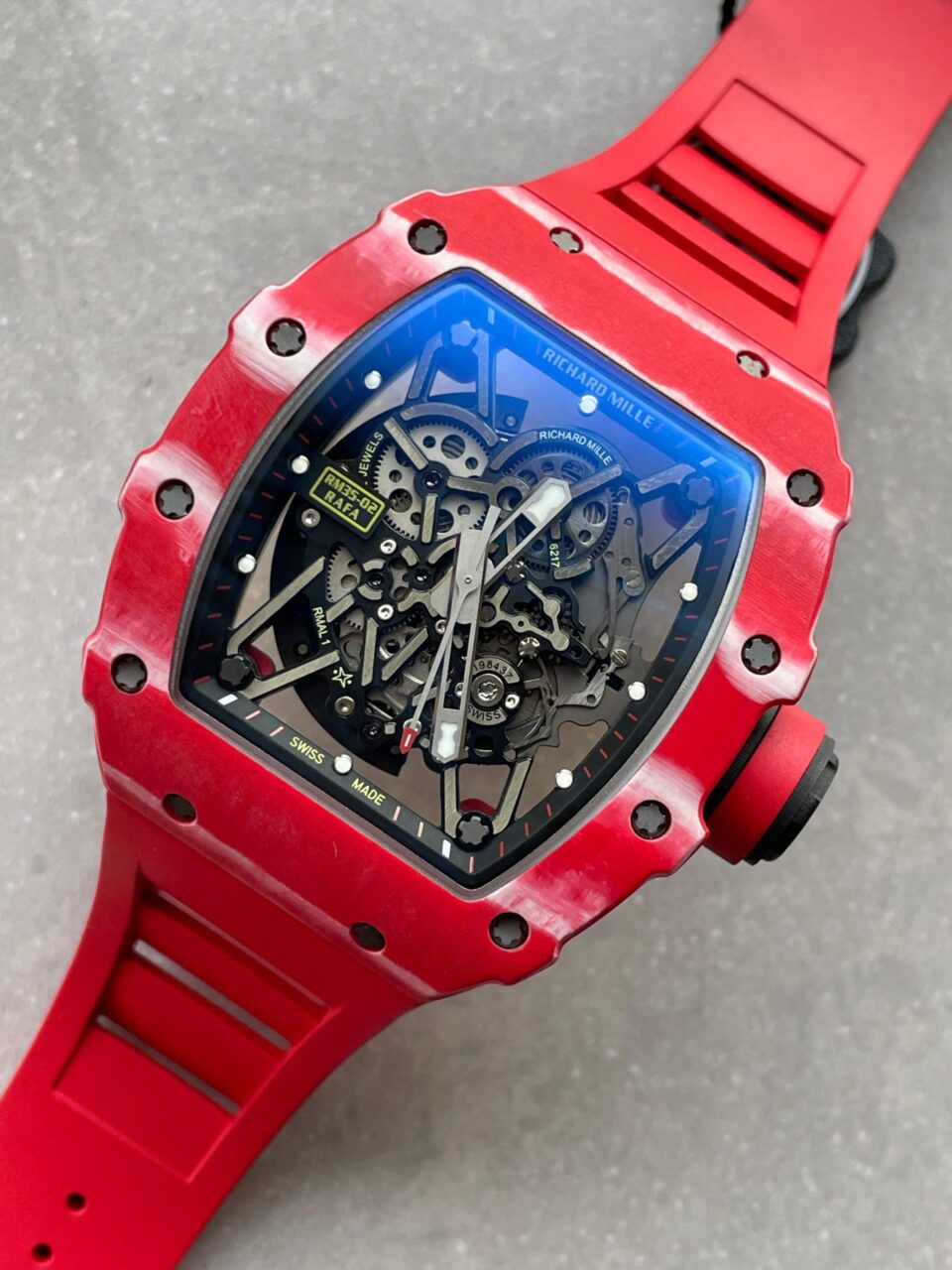 RM035-02 Red Carbon ZF 1:1 Best Edition Skeleton Dial on Red Rubber Strap NH05A V5 - Image 4