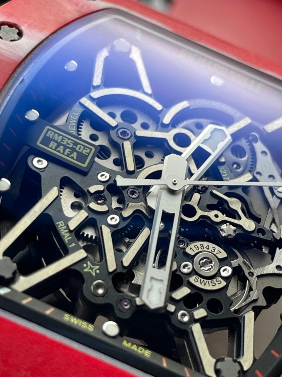RM035-02 Red Carbon ZF 1:1 Best Edition Skeleton Dial on Red Rubber Strap NH05A V5 - Image 10