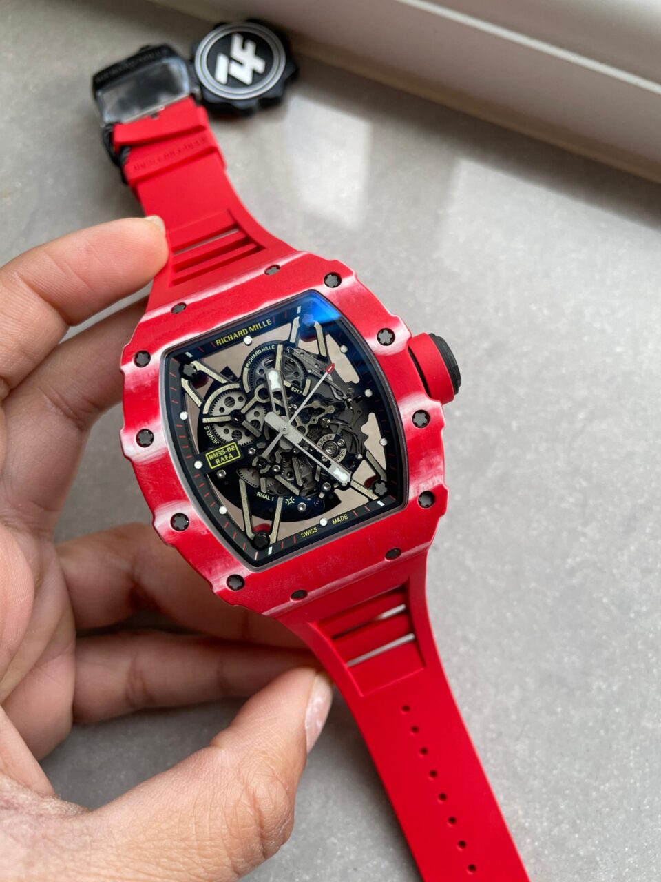 RM035-02 Red Carbon ZF 1:1 Best Edition Skeleton Dial on Red Rubber Strap NH05A V5 - Image 6