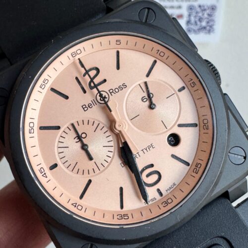 BR03-94 Chronograph 42mm Black bezel BRF Salmon Dial on Rubber strap Strap A2824