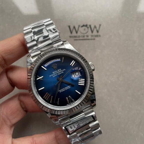 DayDate 40 SS QF Best Edition 904L Steel Blue/Black Dial On President Bracelet A2836 V4 (Gain Weight)