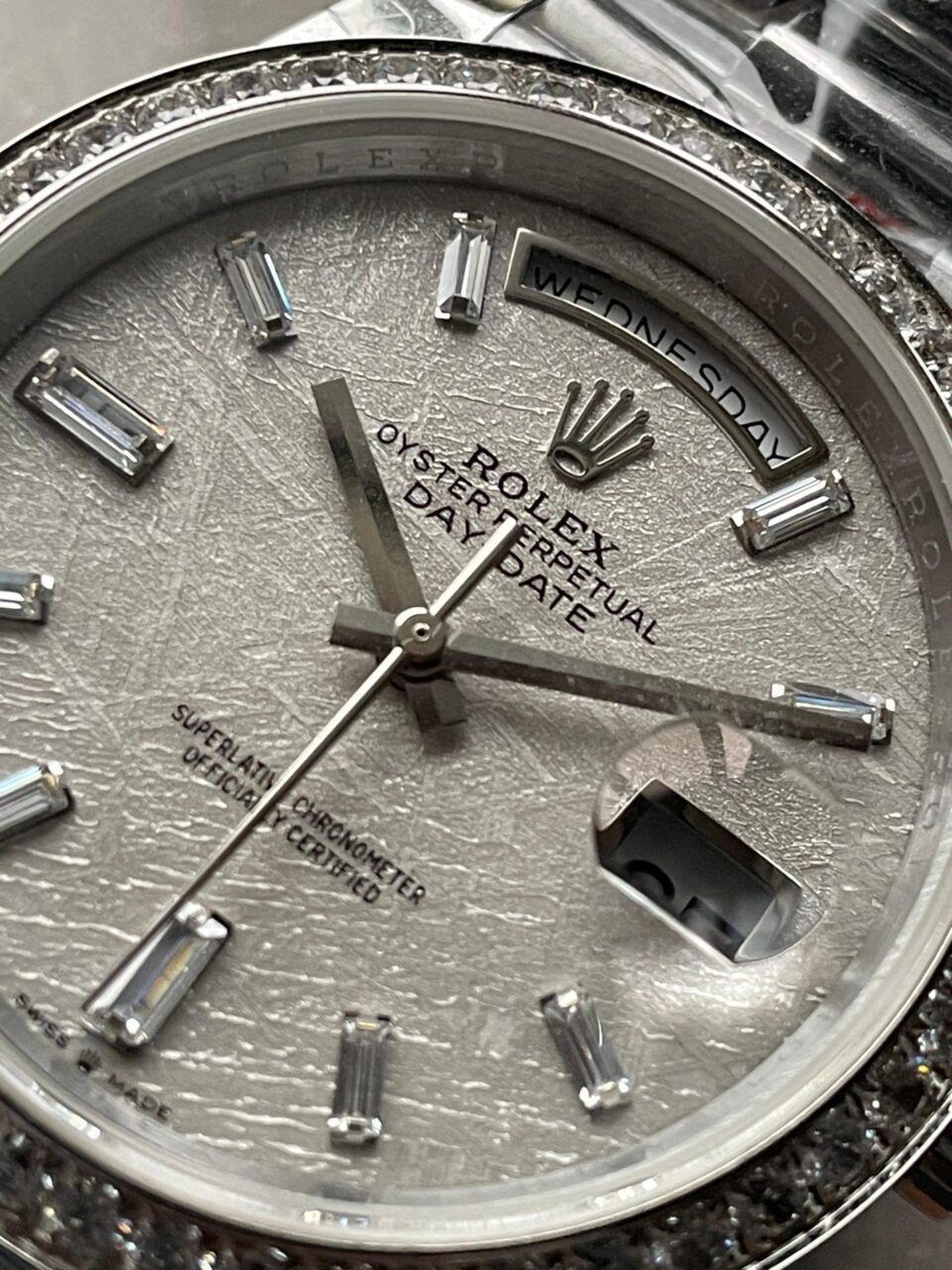 Day-Date 40mm 228349 SS Diam Bezel Meteorite Dial Diam on SS President Bracelet GSF A2836 Mod - Image 6