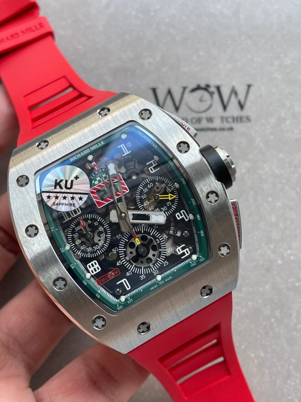 RM11-03 SS KU+F 1:1 Best Edition Crystal Skeleton Dial on Red Rubber Strap A7750 - Image 3