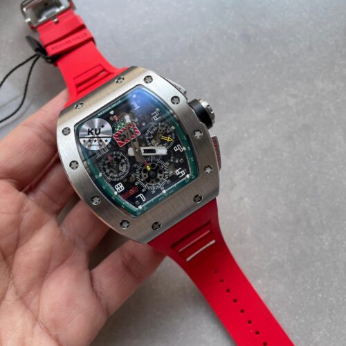 RM11-03 SS KU+F 1:1 Best Edition Crystal Skeleton Dial on Red Rubber Strap A7750