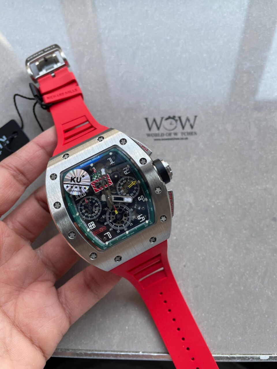 RM11-03 SS KU+F 1:1 Best Edition Crystal Skeleton Dial on Red Rubber Strap A7750 - Image 5