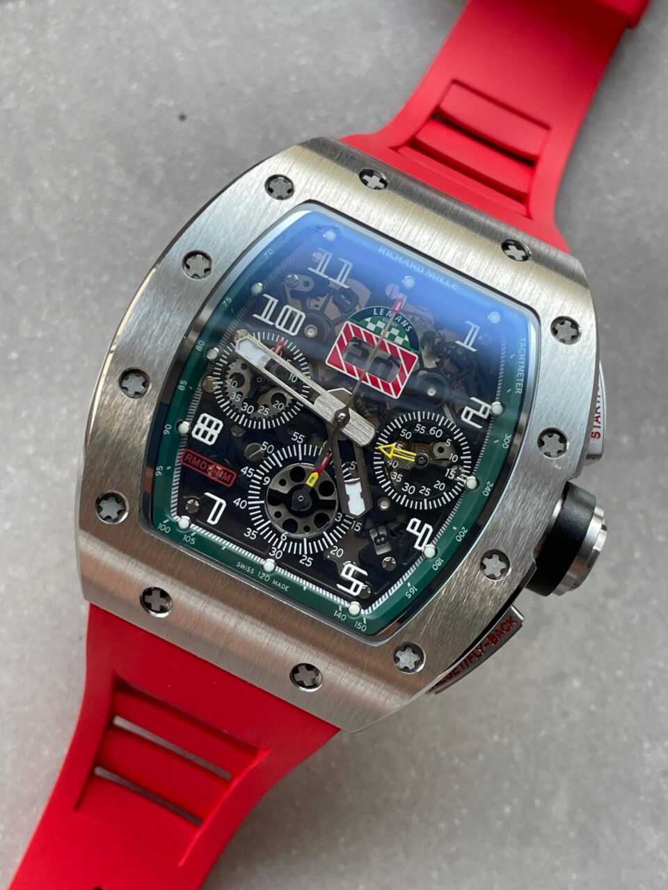 RM11-03 SS KU+F 1:1 Best Edition Crystal Skeleton Dial on Red Rubber Strap A7750 - Image 7