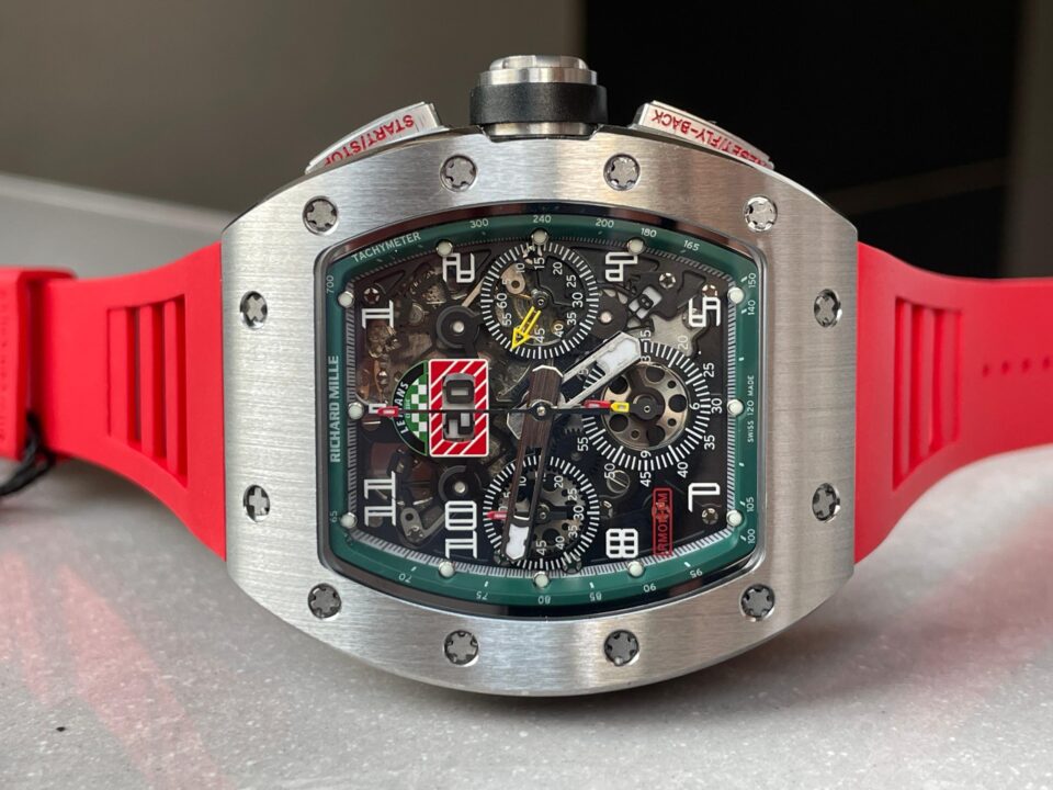 RM11-03 SS KU+F 1:1 Best Edition Crystal Skeleton Dial on Red Rubber Strap A7750 - Image 9